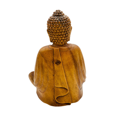 Buddha Figur braun Holz H 21,5 cm geschnitzt handgefertigt Vintage 70er Jahre