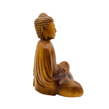 Buddha Figur braun Holz H 21,5 cm geschnitzt handgefertigt Vintage 70er Jahre