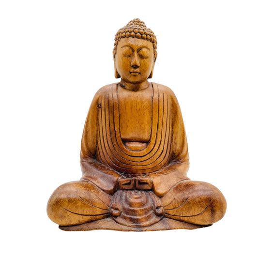 Buddha Figur braun Holz H 21,5 cm geschnitzt handgefertigt Vintage 70er Jahre