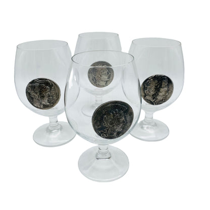 Cognacgläser 4er Set mit Zinn Münze römische Kaiser Vintage Gläser