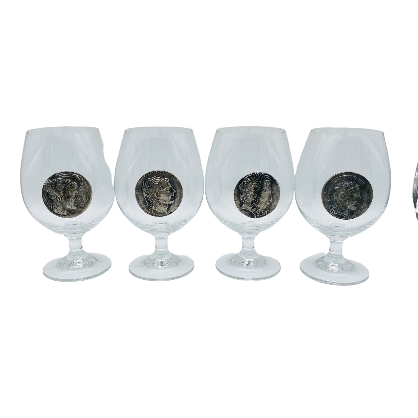 Cognacgläser 4er Set mit Zinn Münze römische Kaiser Vintage Gläser