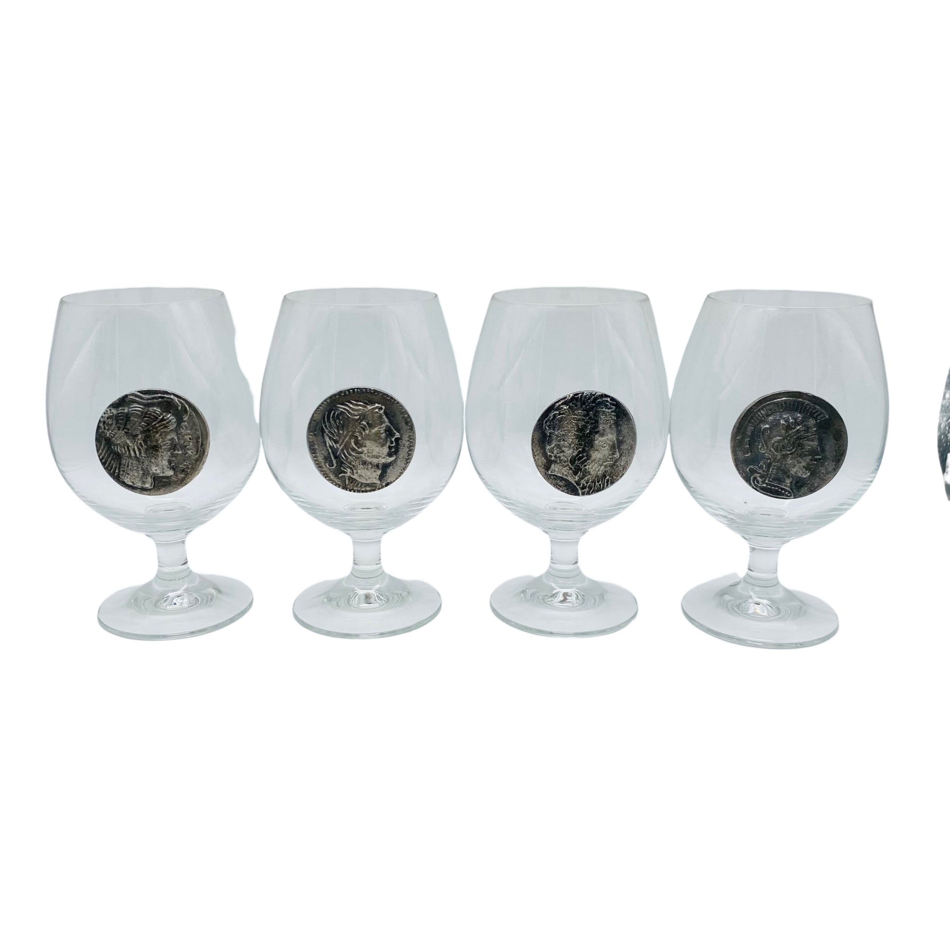 Cognacgläser 4er Set mit Zinn Münze römische Kaiser Vintage Gläser