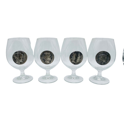 Cognacgläser 4er Set mit Zinn Münze römische Kaiser Vintage Gläser