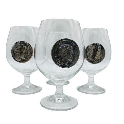 Cognacgläser 4er Set mit Zinn Münze römische Kaiser Vintage Gläser