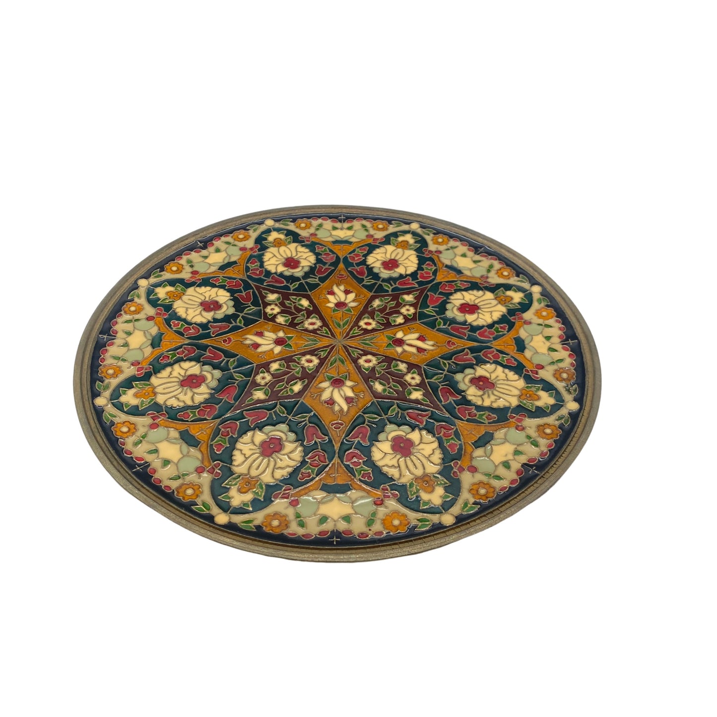 Emaille Teller Wandteller Vintage Blume bunt 
