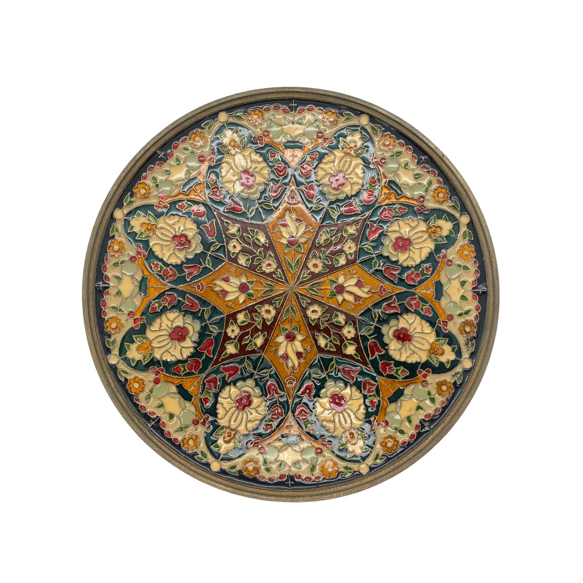 Emaille Teller Wandteller Vintage Blume bunt