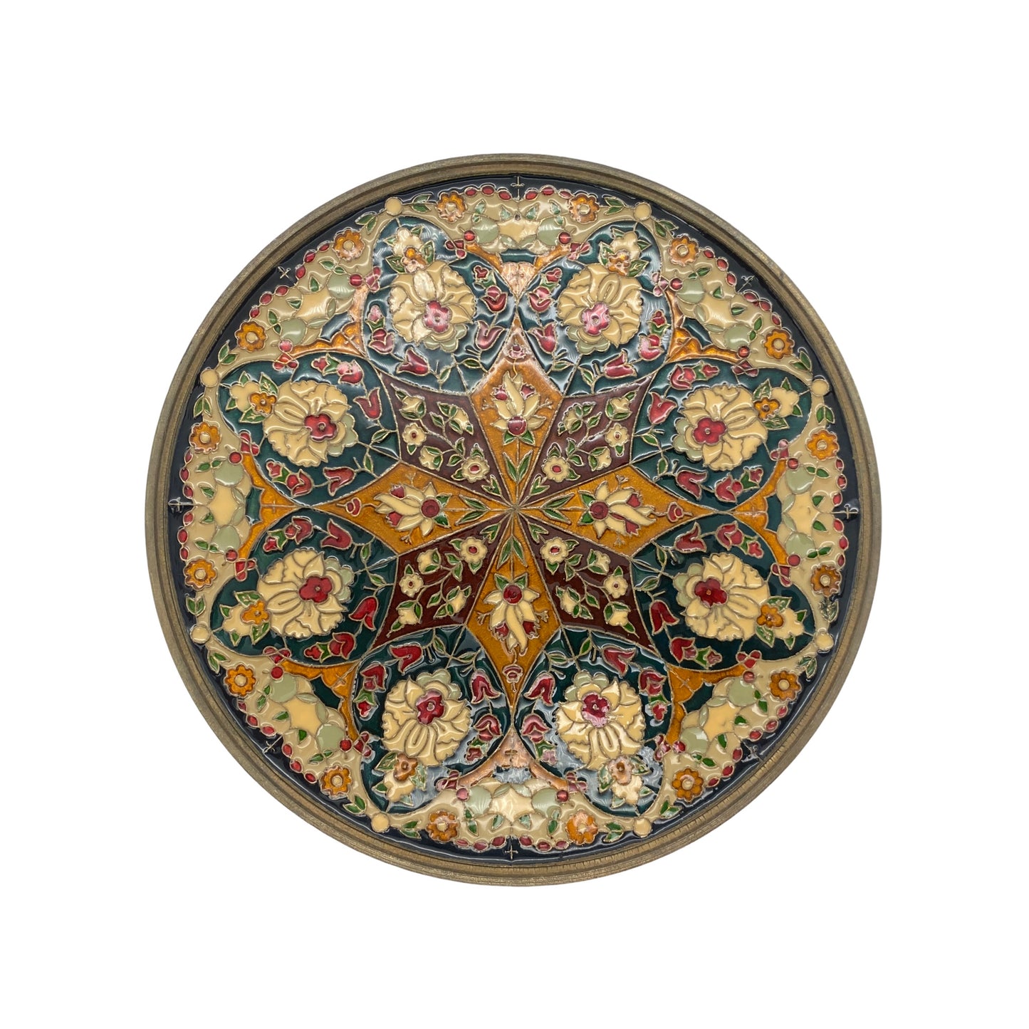 Emaille Teller Wandteller Vintage Blume bunt 