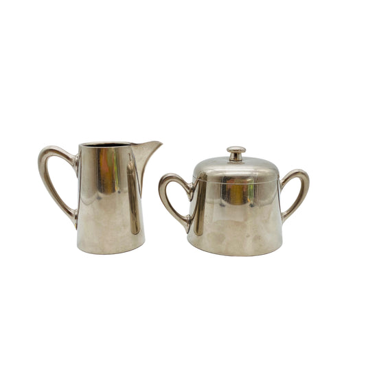 F. W. & J. Fleitmann Zuckerdose und Milchkännchen 10% Nickel Metall Art Deco 40er Jahre