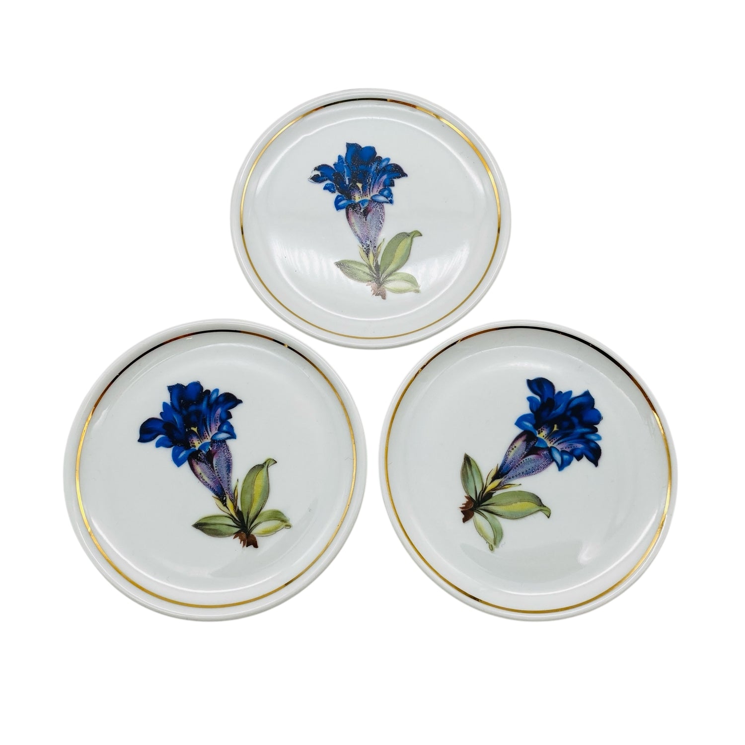FLOSS Porzellan Manufaktur Untersetzer Enzian Goldrand 3er Set Teller