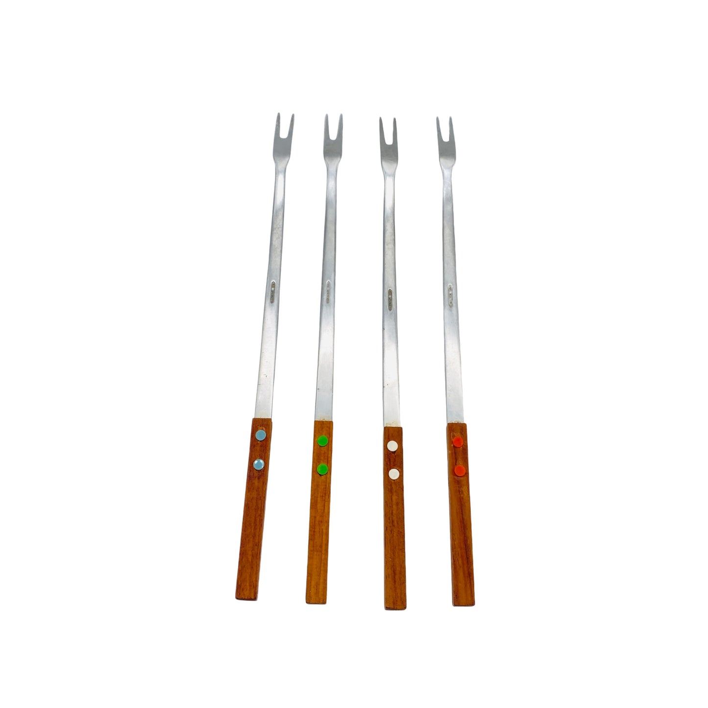 Fonduegabeln 4er Set Holz Edelstahl Vintage 60er 70er Mid Century Gabeln