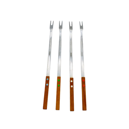 Fonduegabeln 4er Set Holz Edelstahl Vintage 60er 70er Mid Century Gabeln