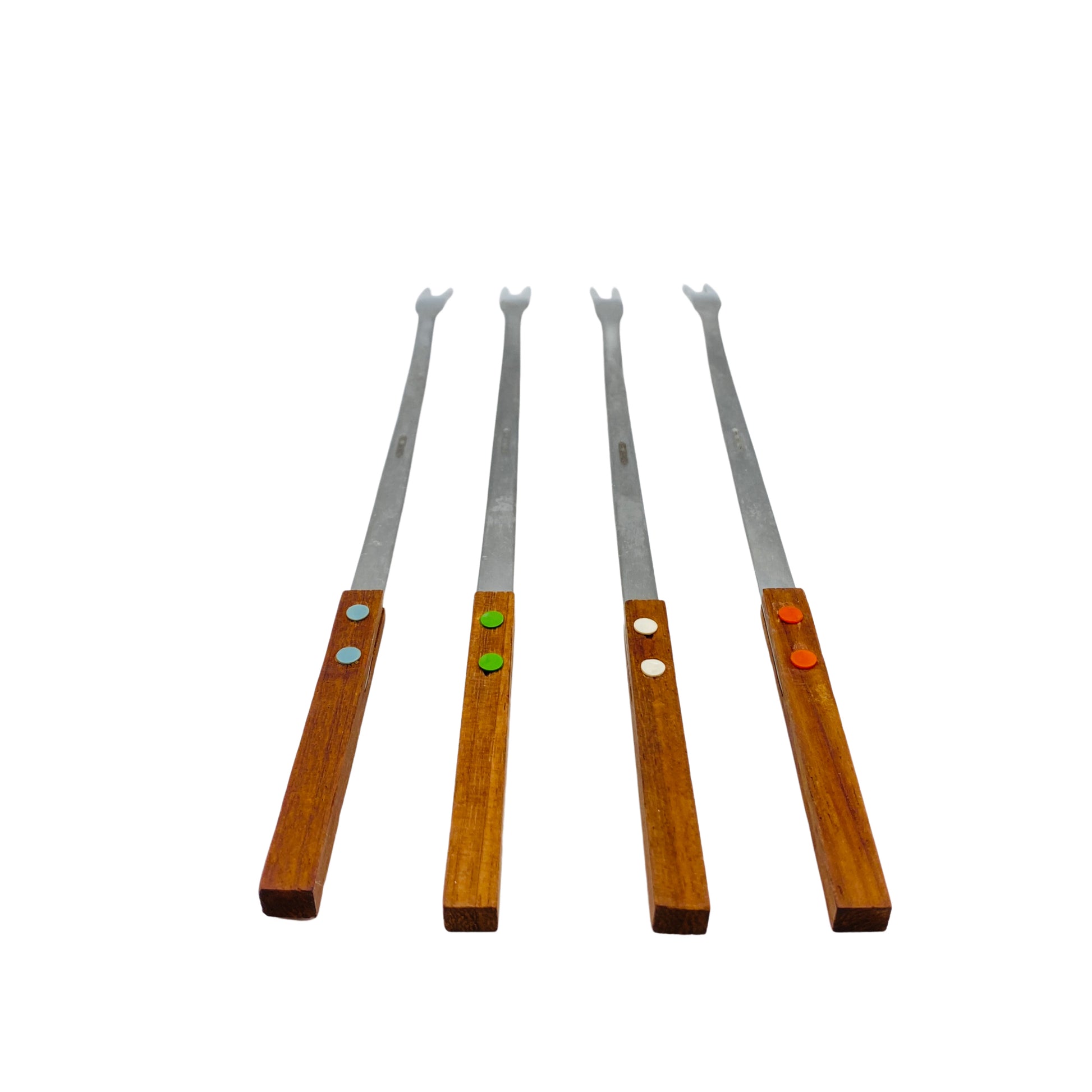 Fonduegabeln 4er Set Holz Edelstahl Vintage 60er 70er Mid Century Gabeln
