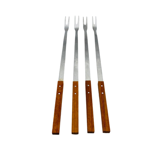 Fonduegabeln 4er Set Holz Edelstahl Vintage 60er 70er Mid Century Gabeln