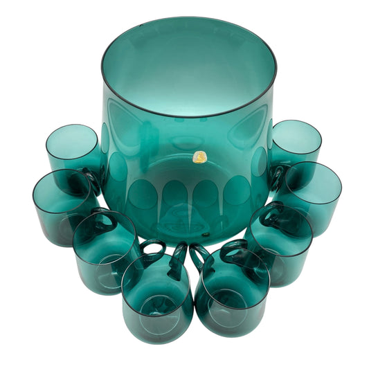 Füger & Taube Bowle mit Tassen 50er 60er Jahre türkis blau aus Glas Vintage Dekoration