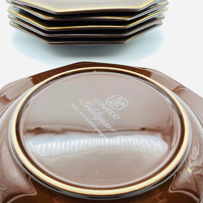 GALLO Leonardo Goldtopas Steingut Keramik Suppenteller 6er Set braun Goldrand