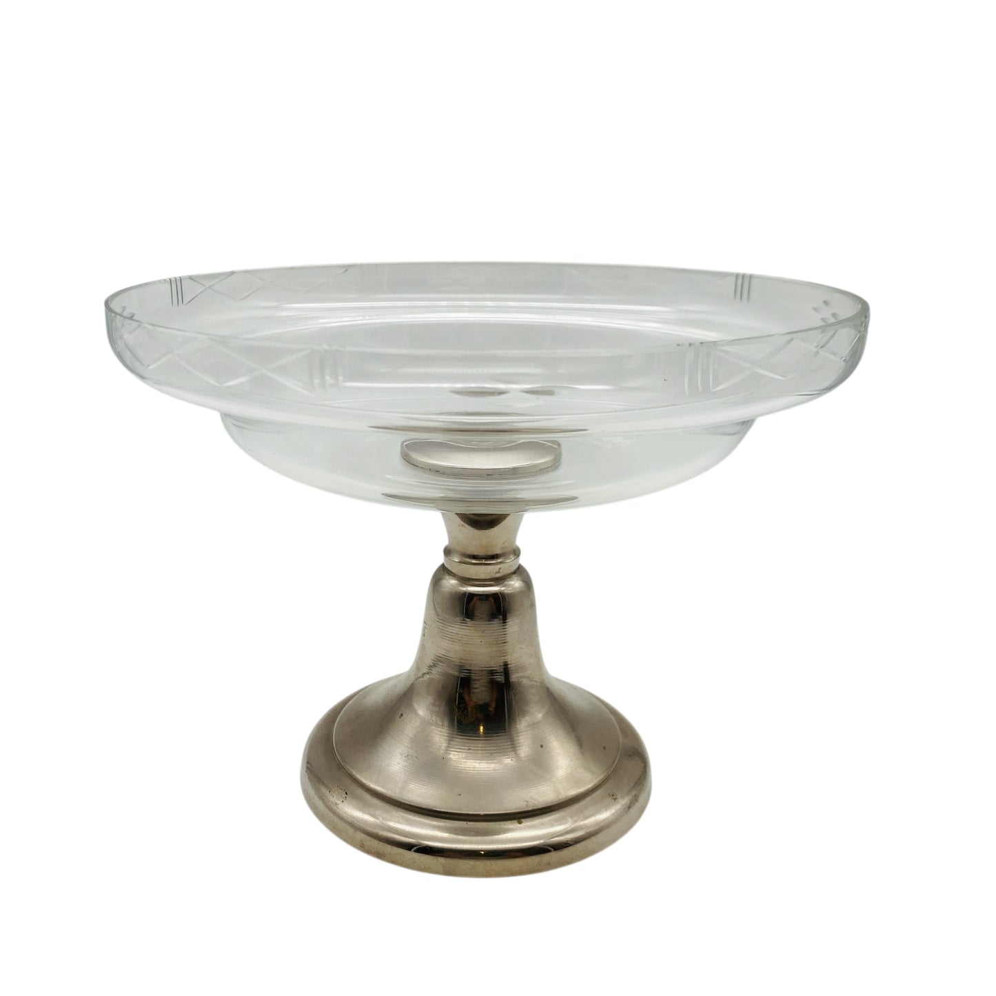 Glas Etagere Pokalschale beschliffen Metall silber Schale 50er 60er 70er Jahre Deko