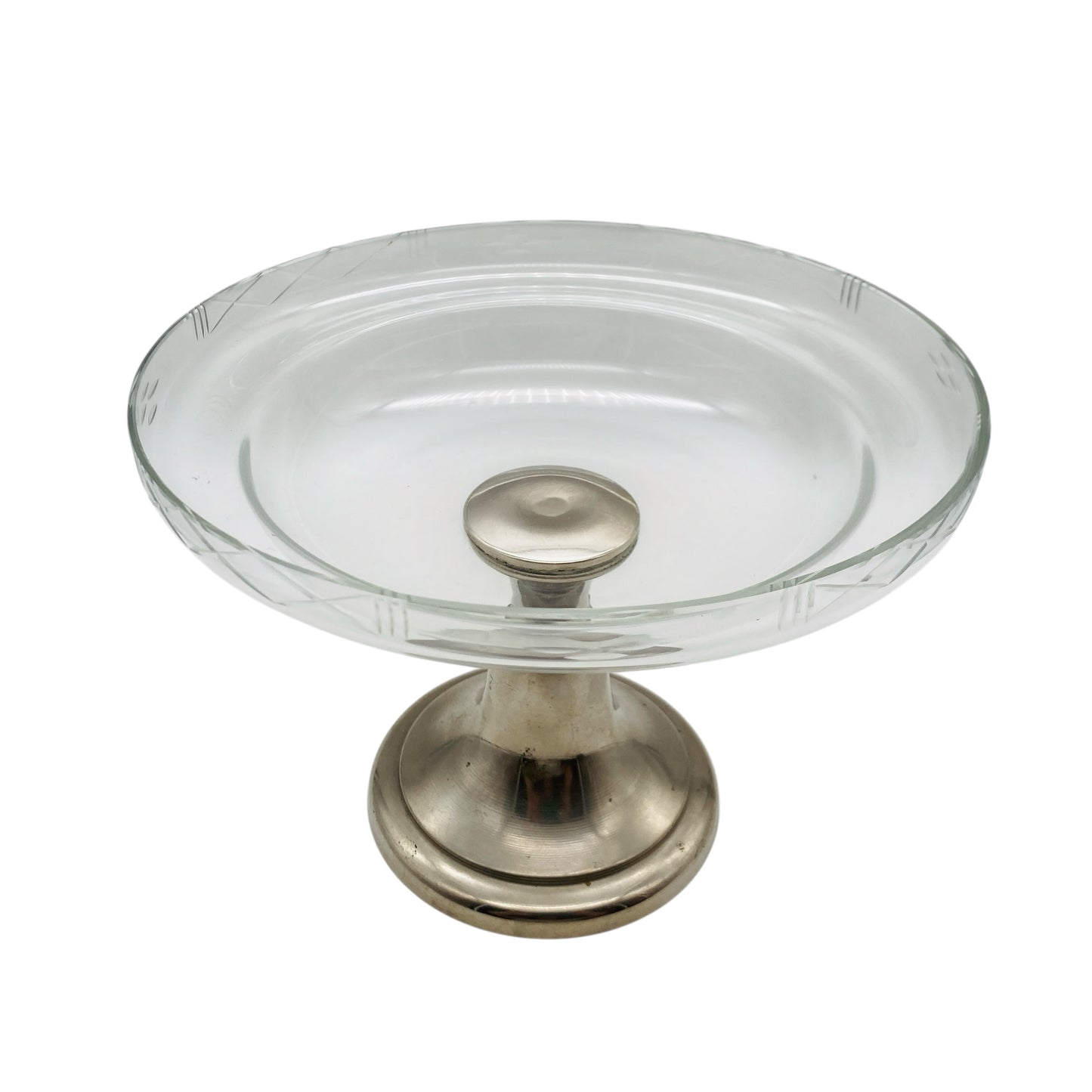 Glas Etagere Pokalschale beschliffen Metall silber Schale 50er 60er 70er Jahre Deko