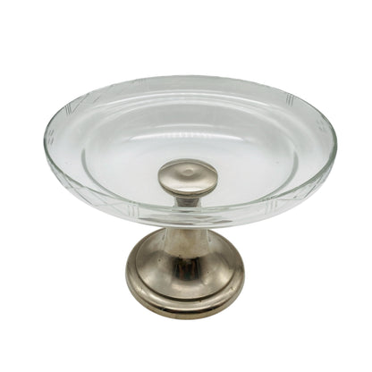 Glas Etagere Pokalschale beschliffen Metall silber Schale 50er 60er 70er Jahre Deko