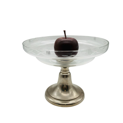 Glas Etagere Pokalschale beschliffen Metall silber Schale 50er 60er 70er Jahre Deko