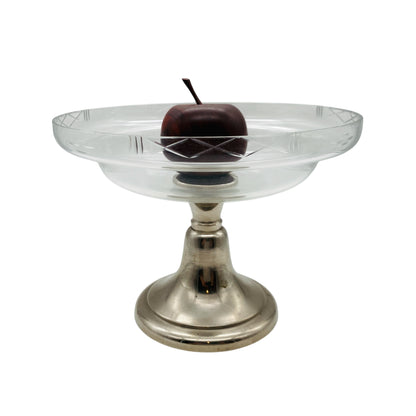 Glas Etagere Pokalschale beschliffen Metall silber Schale 50er 60er 70er Jahre Deko
