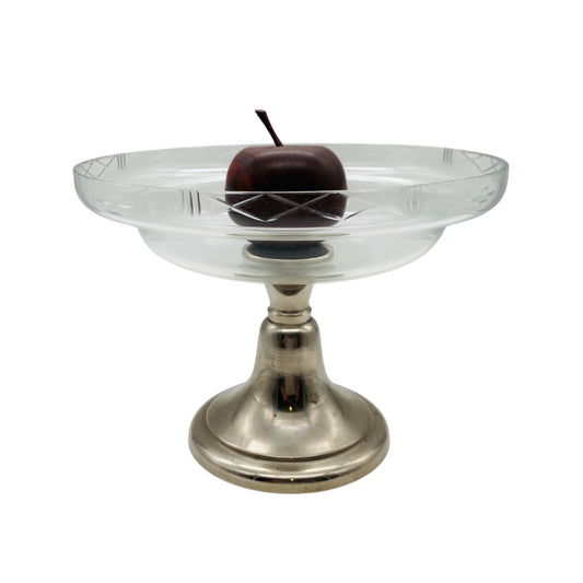 Glas Etagere Pokalschale beschliffen Metall silber Schale 50er 60er 70er Jahre Deko