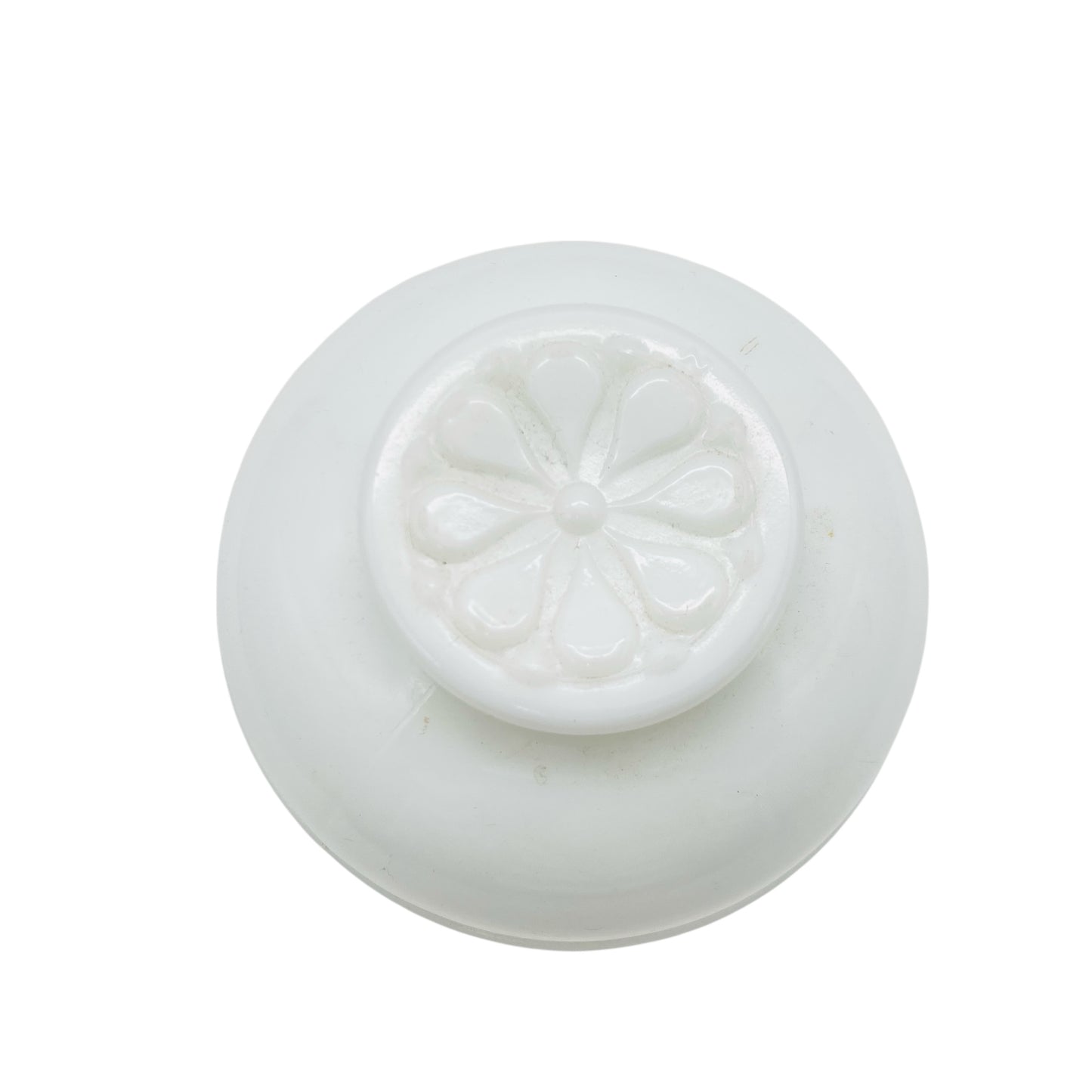 Glasdose weiß 70er Jahre mit Blume Blüte als Deckel Bonboniere Dose für Schütze & Bonbons