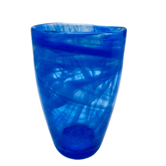 Glasvase blau mit Fadendekor Vintage Design 70er 80er Jahre Glas Vase