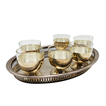 Hoka Homann und Katz Pforzheim Alpaka Silber Gläser Set mit Tablett und Cocktailshaker Mid Century