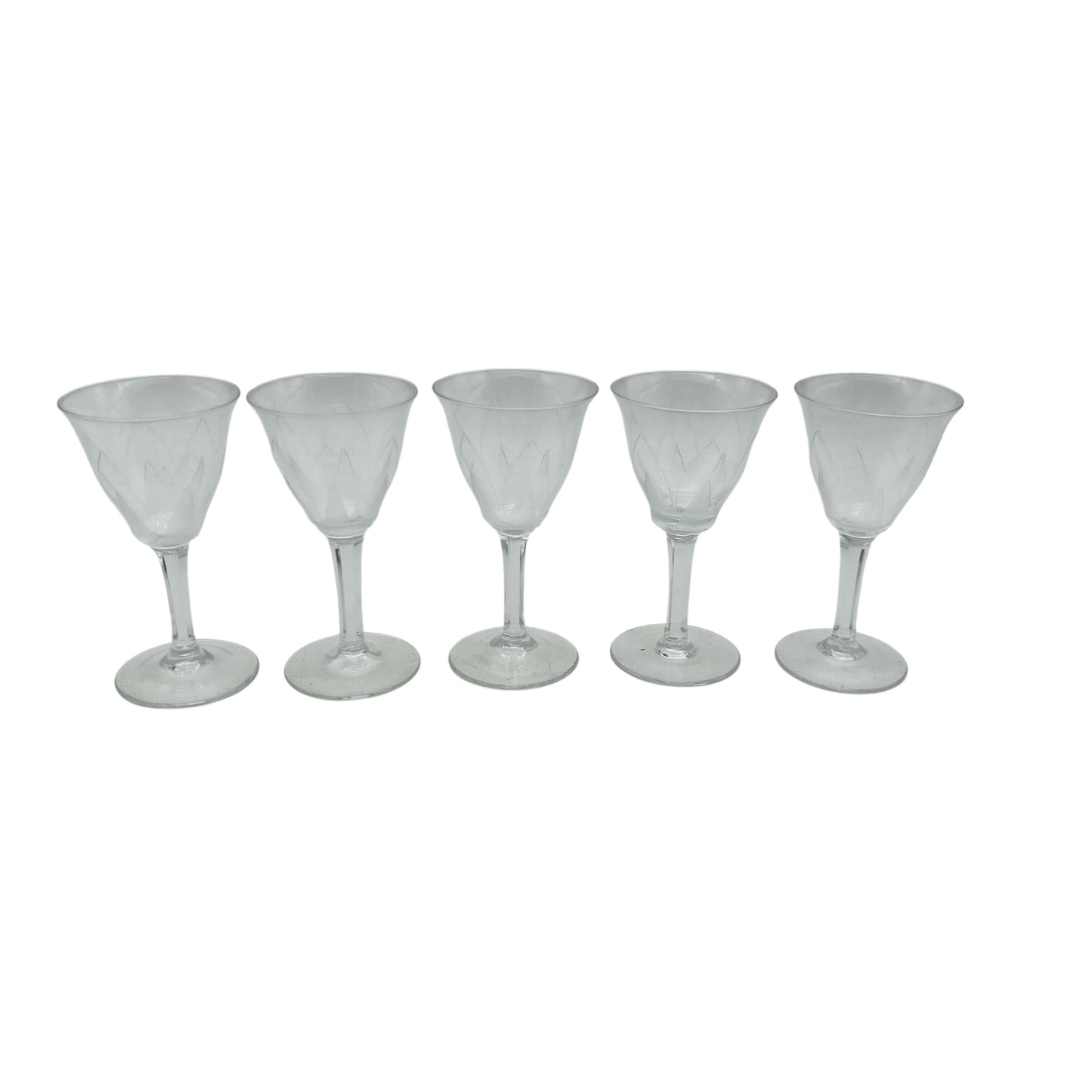 ICHENDORF Likörgläser Schnapsgläser 5er Set Glas Lotusblume 50er 60er Jahre beschliffen