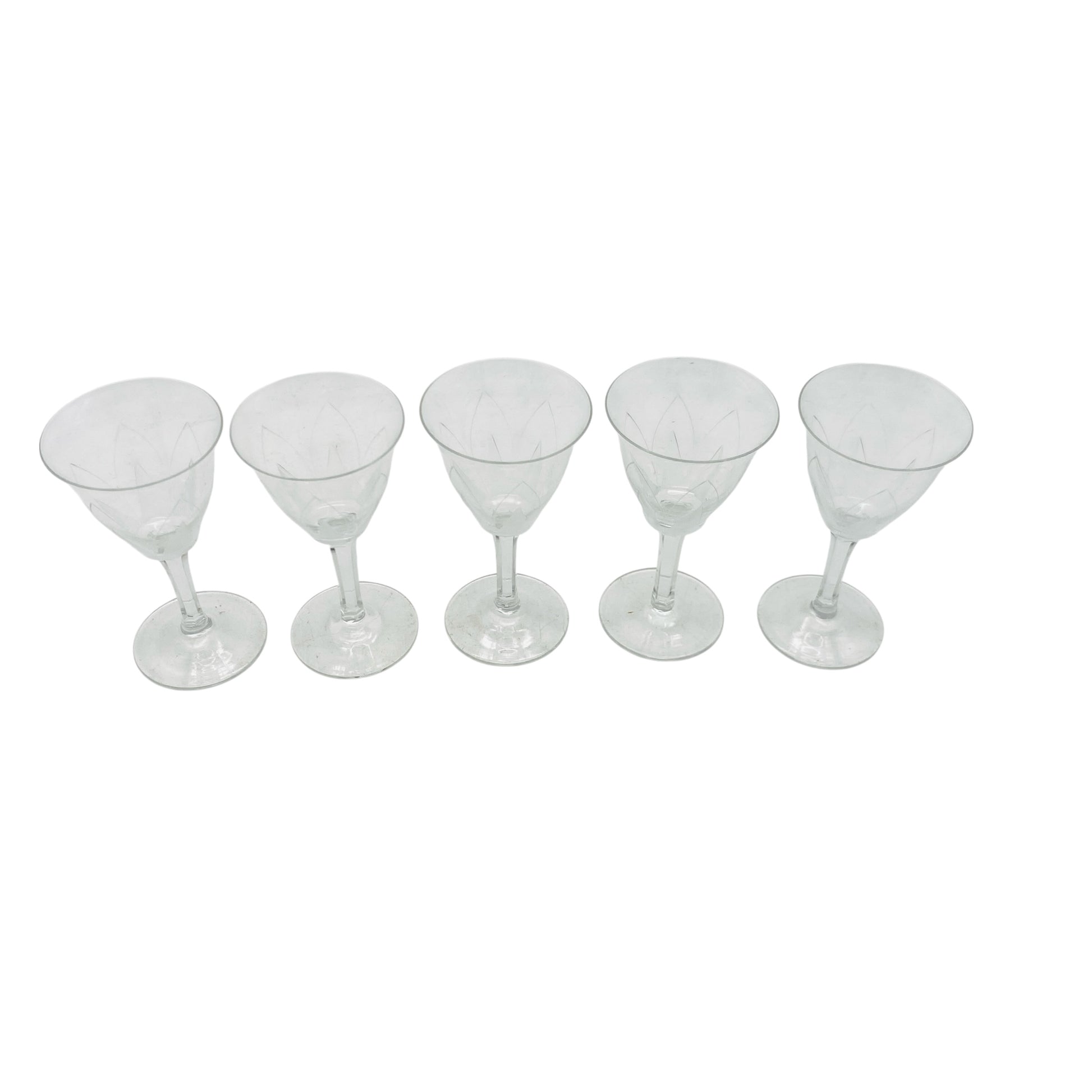 ICHENDORF Likörgläser Schnapsgläser 5er Set Glas Lotusblume 50er 60er Jahre beschliffen