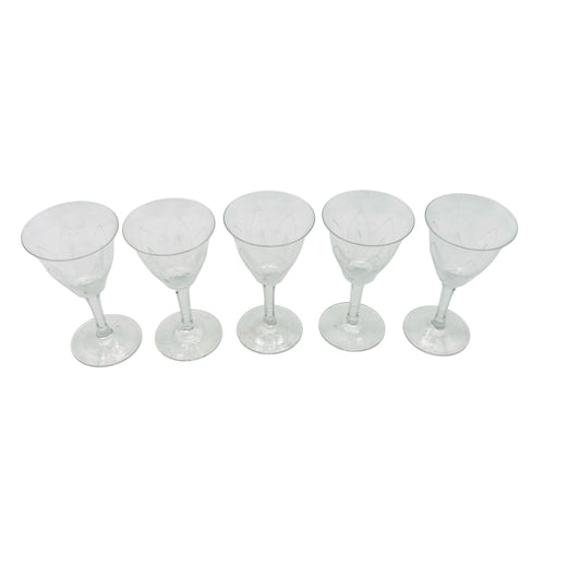 ICHENDORF Likörgläser Schnapsgläser 5er Set Glas Lotusblume 50er 60er Jahre beschliffen