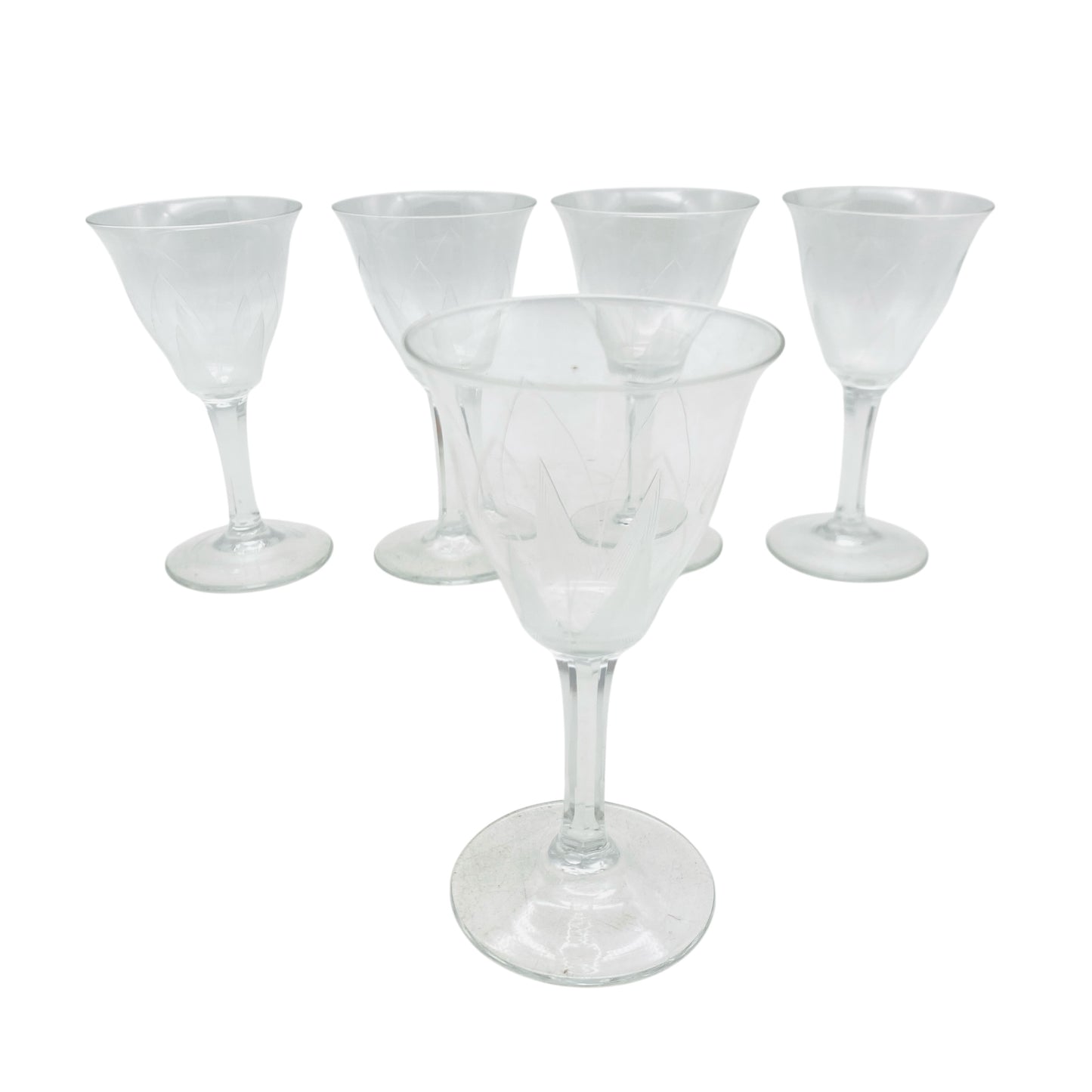 ICHENDORF Likörgläser Schnapsgläser 5er Set Glas Lotusblume 50er 60er Jahre beschliffen