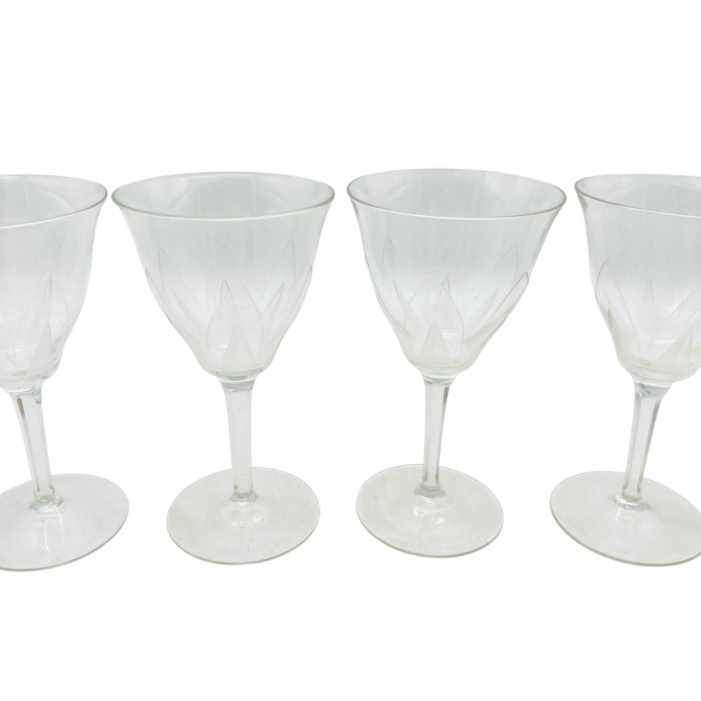ICHENDORF Weingläser 4er Set Glas Lotusblume 50er 60er Jahre beschliffen