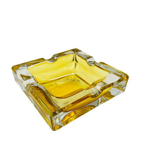 Aschenbecher eckig gelb Vintage 60er 70er Mid Century Dekoration Glas