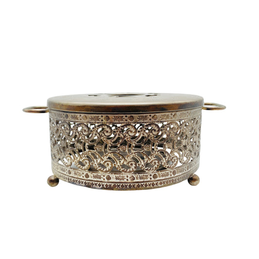 Stövchen versilbert für Teekanne Vintage Durchbrüche D 13 cm Kugelfüße