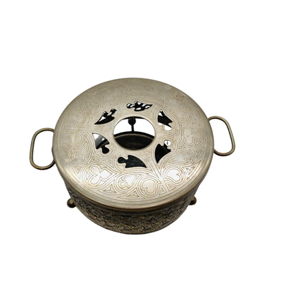 Stövchen versilbert für Teekanne Vintage Durchbrüche D 13 cm Kugelfüße