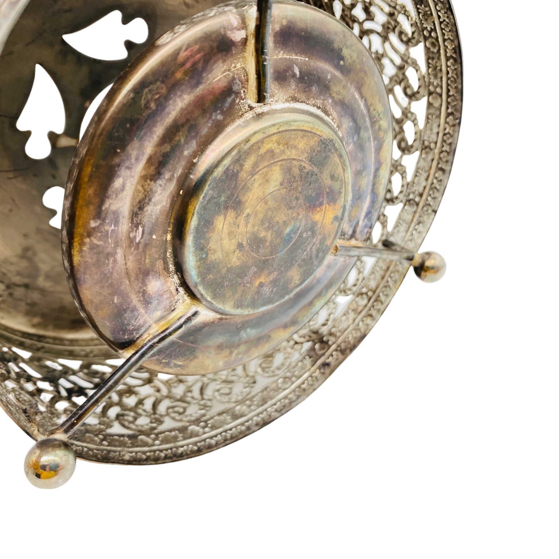 Stövchen versilbert für Teekanne Vintage Durchbrüche D 13 cm Kugelfüße