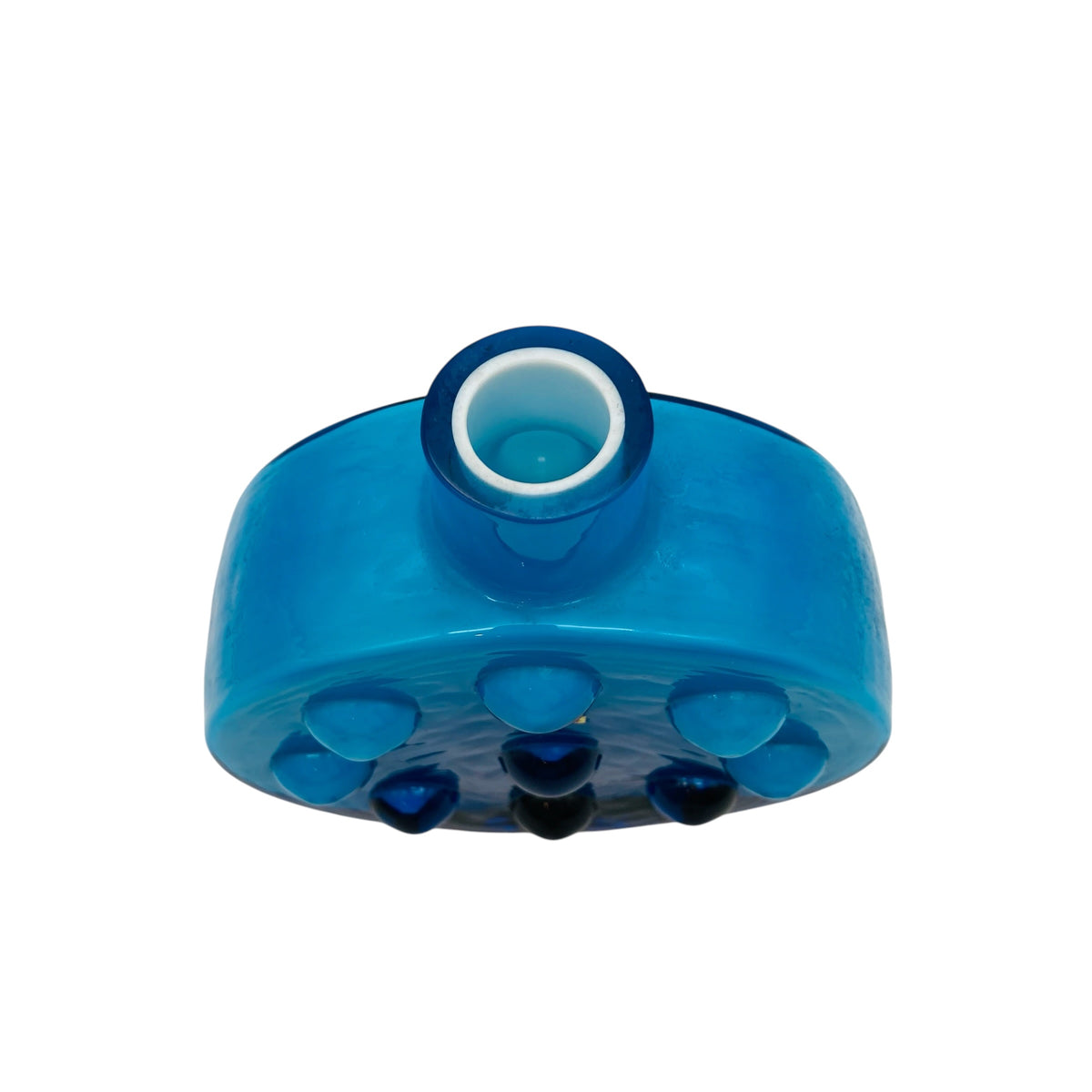 FRIEDRICH GLAS Bubble Vase Glas Türkis Weiß Überfang 70er H 18,6cm