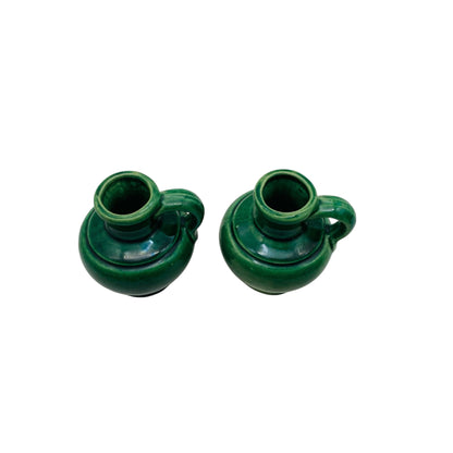 Keramikvasen Grün mit Henkel 2er Set 60er 70er H 8cm