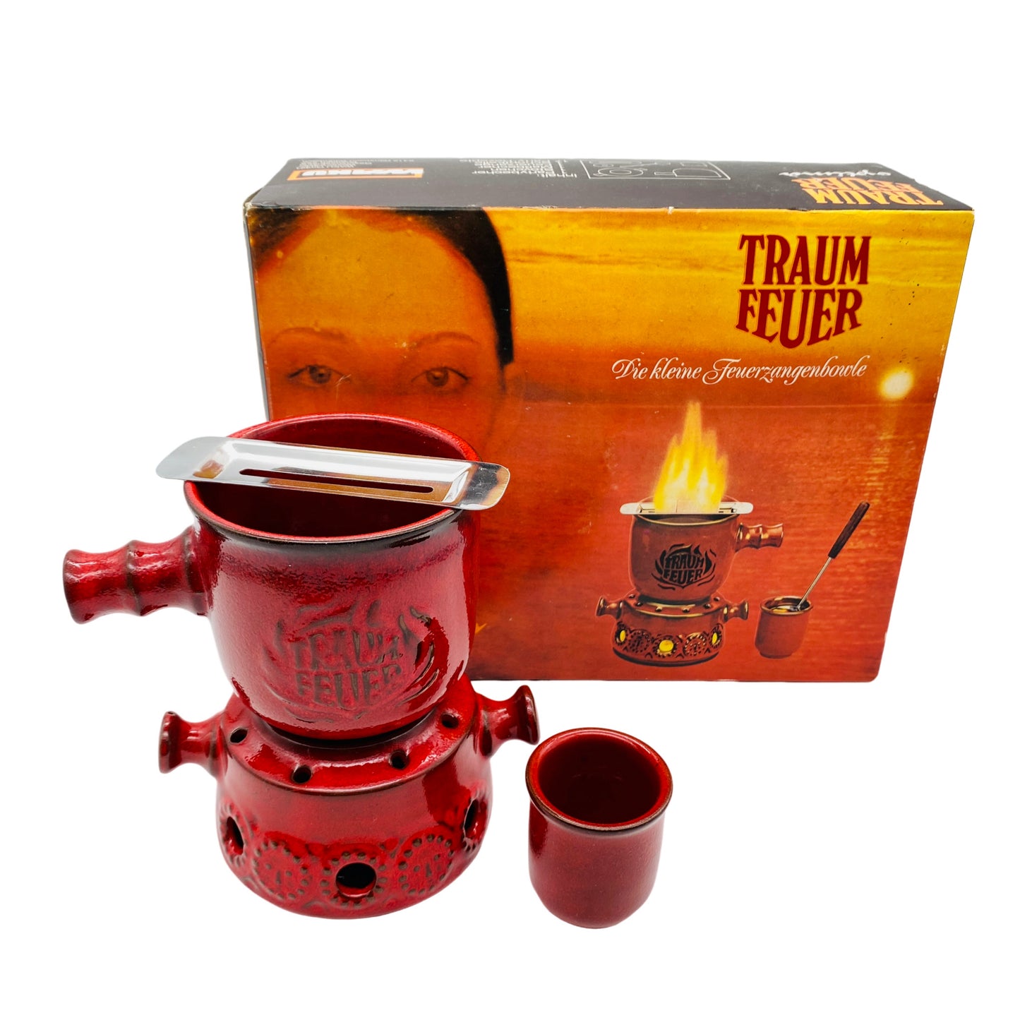 Feuerzangenbowle Keramik rot 60er 70er Mid Century Stövchen Topf Halter