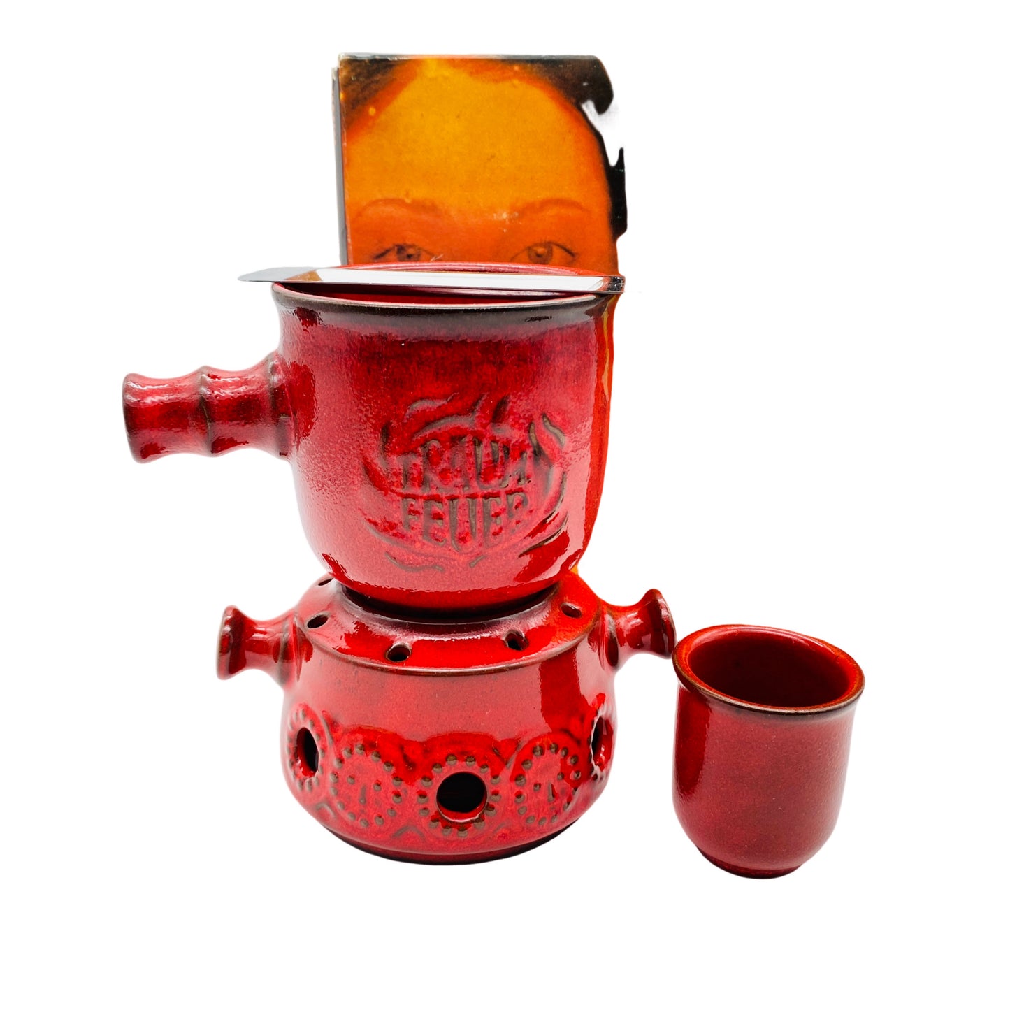 Feuerzangenbowle Keramik rot 60er 70er Mid Century Stövchen Topf Halter