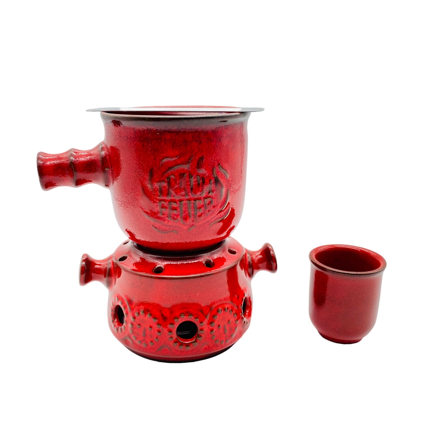 Feuerzangenbowle Keramik rot 60er 70er Mid Century Stövchen Topf Halter