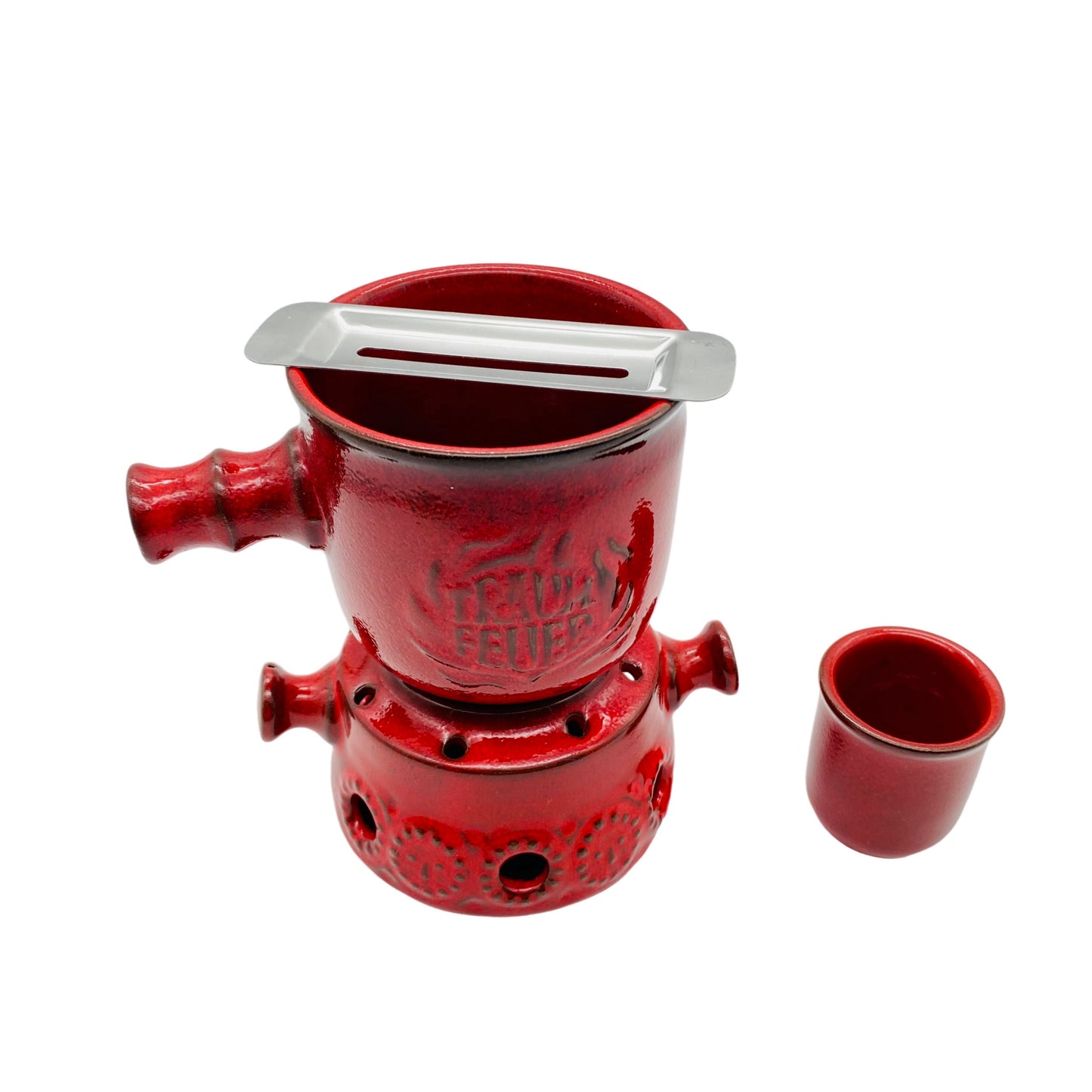 Feuerzangenbowle Keramik rot 60er 70er Mid Century Stövchen Topf Halter
