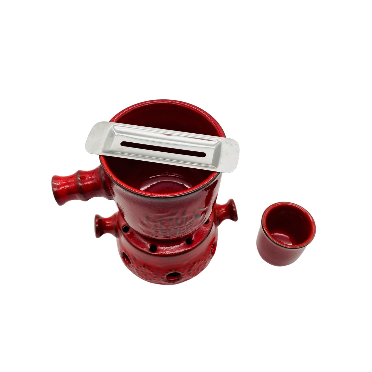 Feuerzangenbowle Keramik rot 60er 70er Mid Century Stövchen Topf Halter