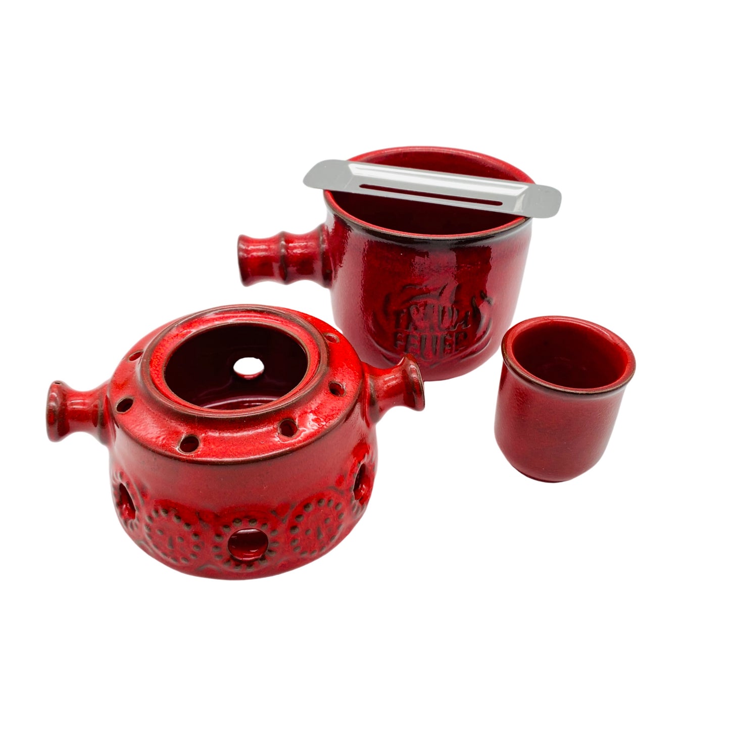 Feuerzangenbowle Keramik rot 60er 70er Mid Century Stövchen Topf Halter