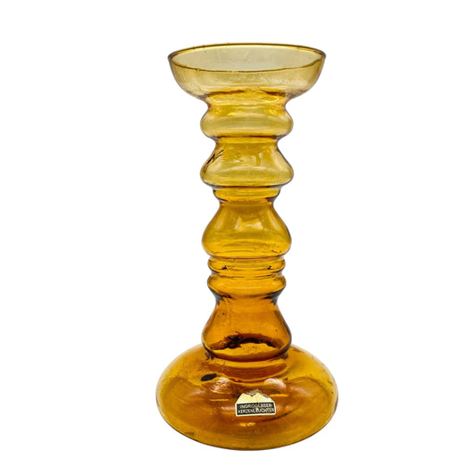 INGRID Glas Kerzenleuchter Vase Bernstein gelb 60er 70er Jahre Vintage Deko
