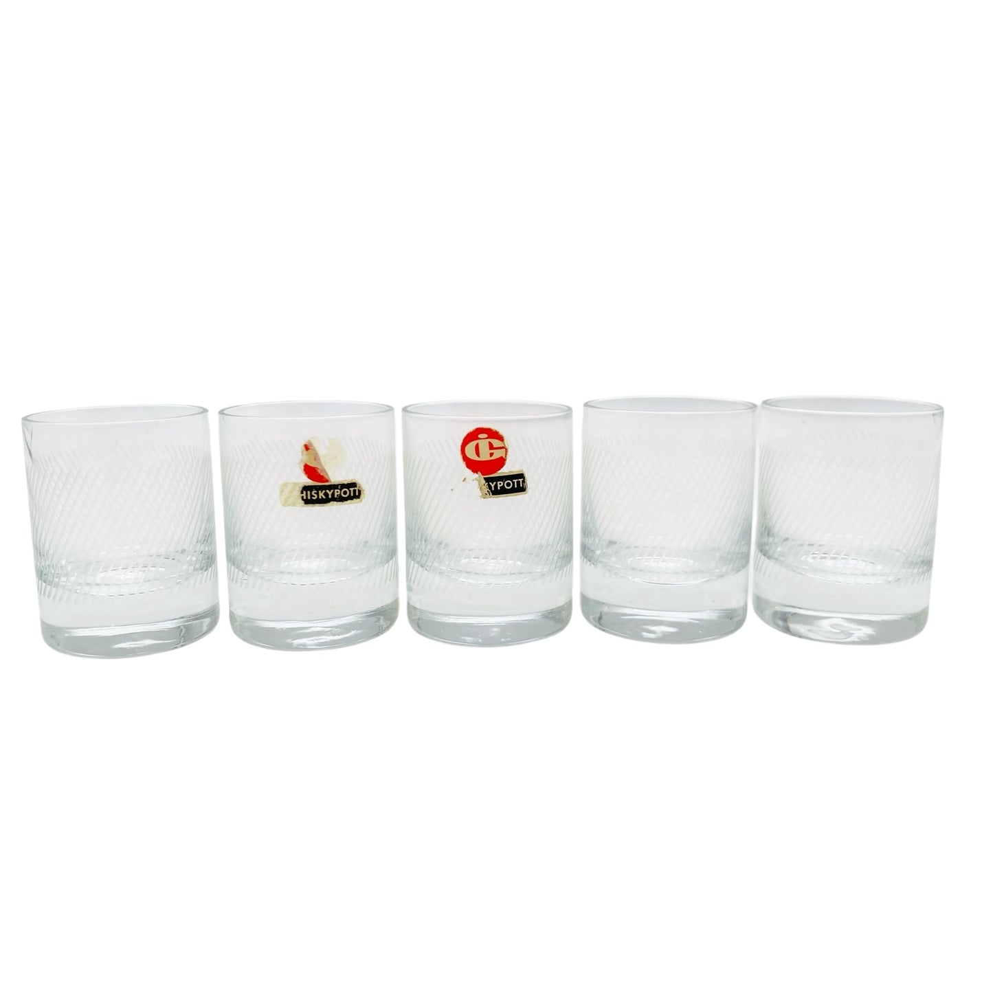INGRID Glas Schnapsgläser kleine Whiskypoots 5er Set beschliffen Rillen 60er 70er Jahre Vintage