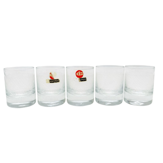 INGRID Glas Schnapsgläser kleine Whiskypoots 5er Set beschliffen Rillen 60er 70er Jahre Vintage