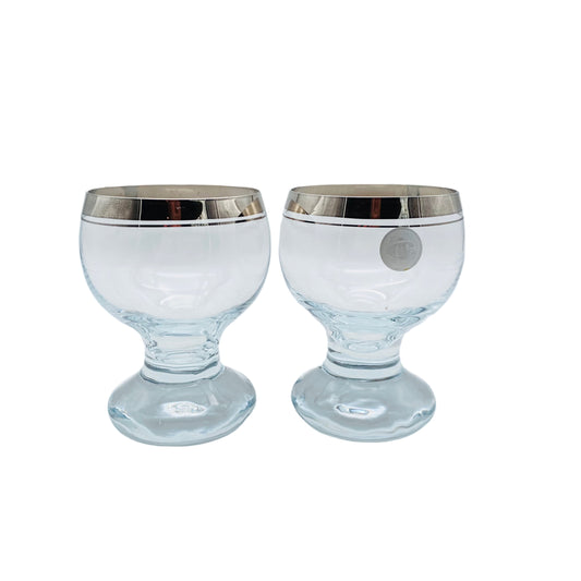 INGRID Weingläser Silberrand 2er Set 70er Jahre Glas Gläser