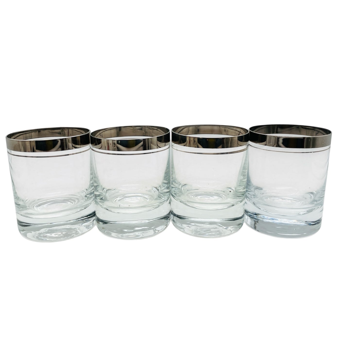 INGRID doppelter Platin Rand Silberrand 4er Set Trinkgläser Whiskygläser 70er Vintage Gläser